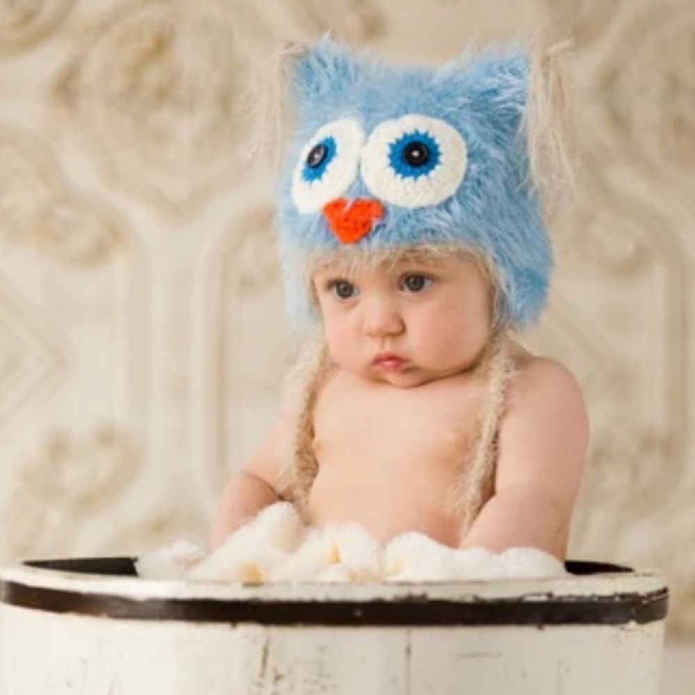 Daisy Baby Unisex Infant Beanie Hat Fisher Blue Owl Photography 0-6 months NWT